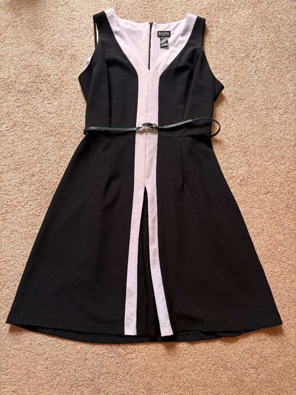 Soho Apparel Black White Belted Sleeveless Career Dress 14